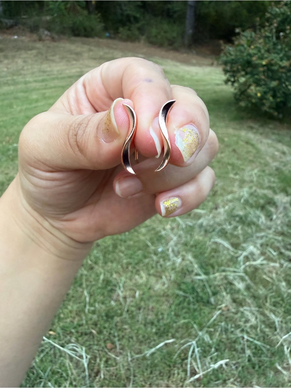 Elegant Curved Leaf Earrings in Rose Gold